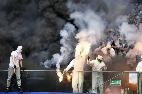 Legia supporters with flares — Stock Photo, Image