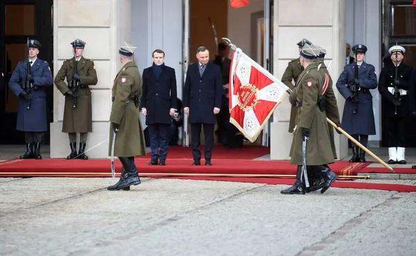 Varsovie Pologne Février 2020 Président République Française Emmanuel Macron Rend — Photo