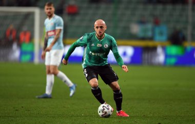 Varşova, Polonya, 08 Mart 2020: Legia Warszawa ile Piast Gliwice, Valeriane Gvilia (Legia Warszawa) 