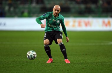 Varşova, Polonya, 22 Şubat 2020: Polonya Süper Ligi Ekstraklasa futbol maçı: Legia Warszawa - Jagiellonia Bialystok, Valeriane Gvilia (Legia Warszawa) 