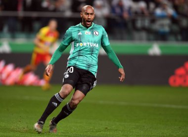 Varşova, Polonya, 22 Şubat 2020: Polonya Süper Ligi Ekstraklasa futbol maçı: Legia Warszawa - Jagiellonia Bialystok, Jose Kante (Legia Warszawa) 