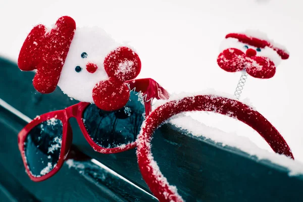 Funny winter composition with christmas accessories — Stock Photo, Image