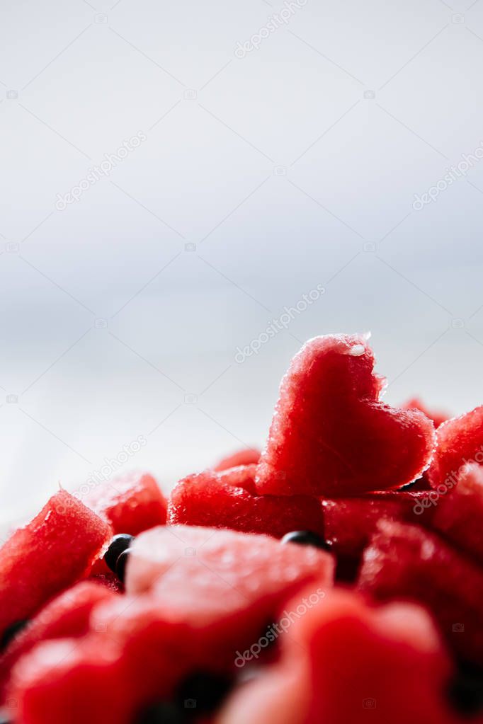 Pieces of watermelon and hearts