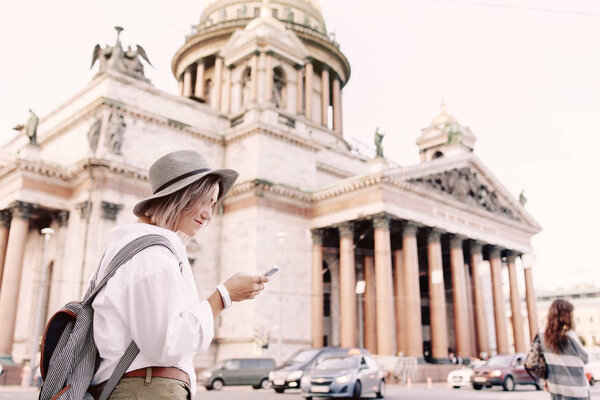 Tourist using navigation app 