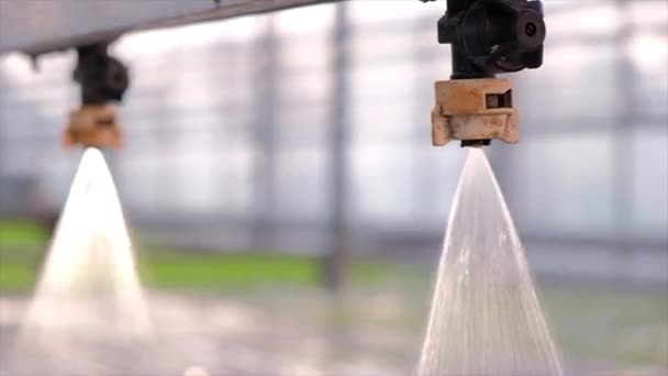 温室气体浇灌系统正在运行。水栽系统 — 图库视频影像