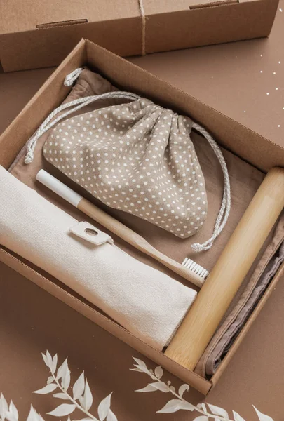 Gift box made of cardboard. Sustainable lifestyle, zero waste co