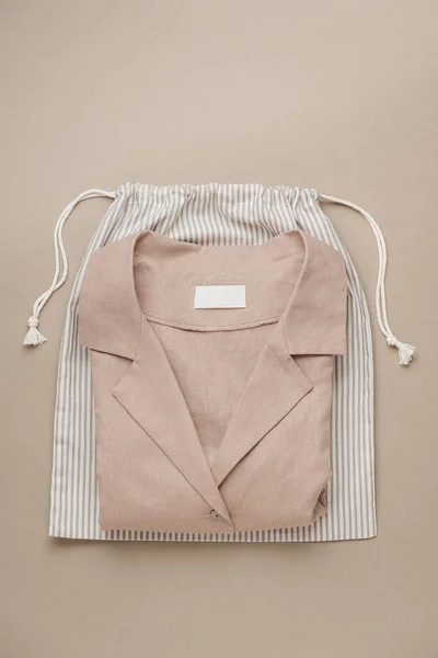 Linen bags with drawstring. Sustainable reusable bags — Stock Photo, Image