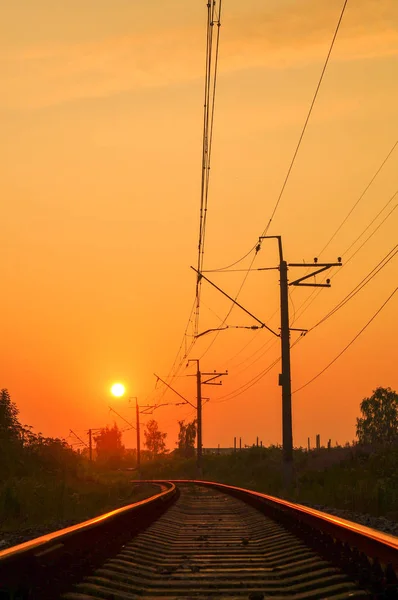 Railroad Railway Sunset Sun Vertical — Stock Photo, Image