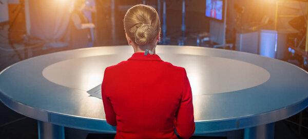 TV presenter preparing to live streaming video