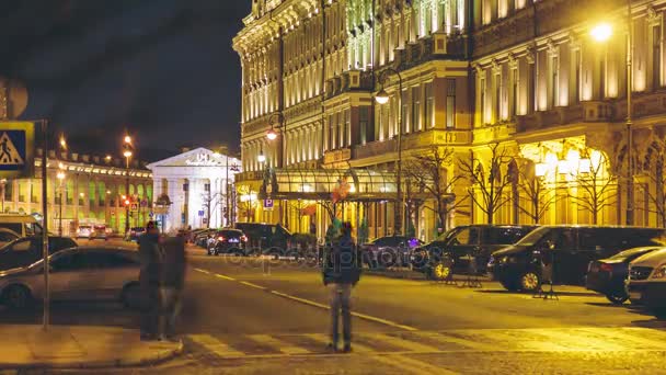 Grand Hotel Europa Petersburg Nachts Timelapse — Stockvideo