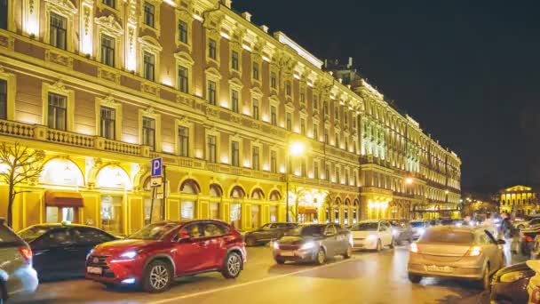 Гранд Отель Европа Санкт Петербурге Ночью Timelapse — стоковое видео