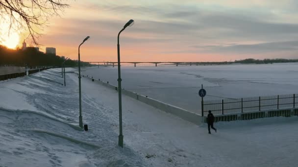 Embankment Kama River Perm Winter — Stock Video