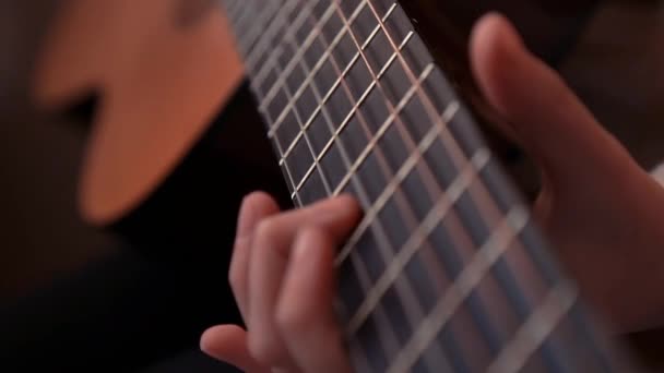 Chica Joven Tocando Guitarra Cerca — Vídeos de Stock