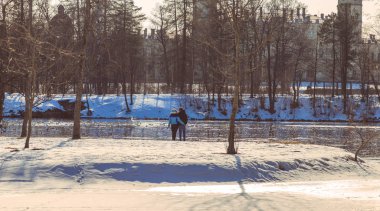 Park güneşli bir kış St. Petersburg banliyölerinde