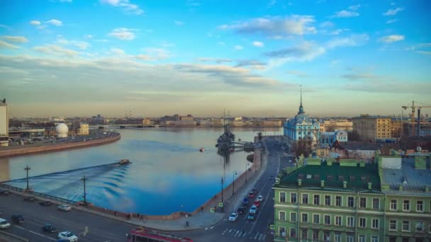 Panorama Kryssaren Aurora Petersburg — Stockvideo