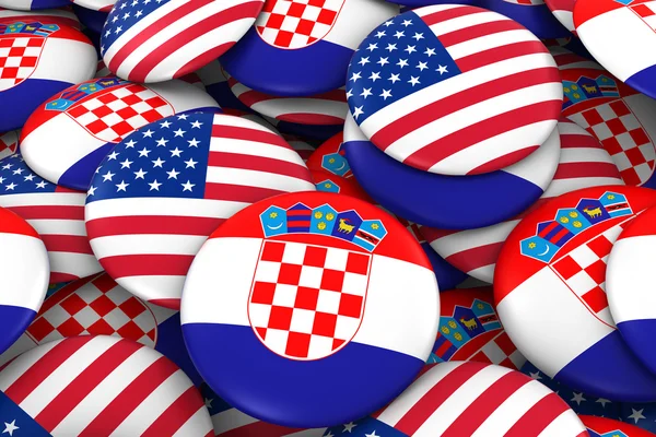 USA and Croatia Badges Background - Pile of American and Croatian Flag Buttons 3D Illustration
