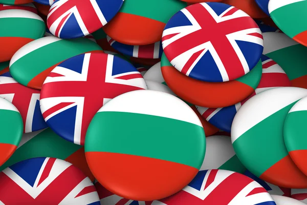 Болгария и Великобритания Знаки фона - Куча болгарских и британских кнопок флага 3D Иллюстрация — стоковое фото