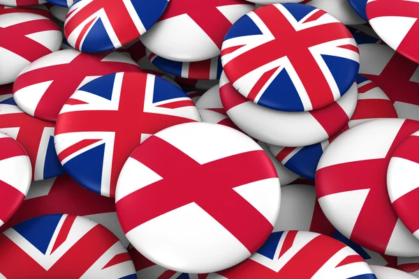 Severní Irsko a Spojené království Badges pozadí-hromada severoirských a britských vlajkách tlačítek 3D ilustrace — Stock fotografie