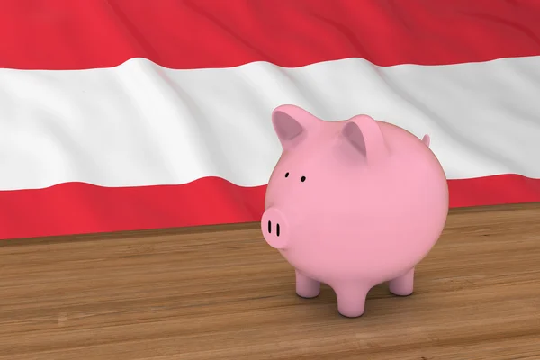 Avusturya ekonomi kavramı - Avusturya bayrağı önünde Piggybank 3d çizim — Stok fotoğraf