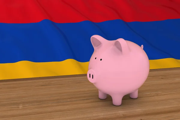 Conceito de Finanças da Armênia - Piggybank em frente à Bandeira Armênia Ilustração 3D — Fotografia de Stock