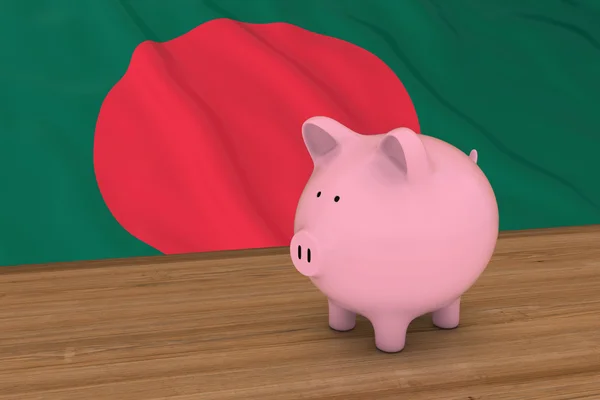 Conceito de Finanças de Bangladesh - Piggybank em frente à Bandeira de Bangladesh Ilustração 3D — Fotografia de Stock