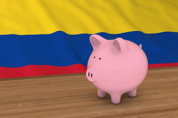 Colombia finans Concept-Piggybank framför colombianska flaggan 3D illustration — Stockfoto