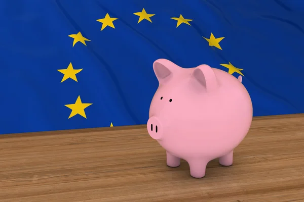 Európa pénzügyei koncepció-piggybank az Európai zászlóval szemben 3D illusztráció — Stock Fotó