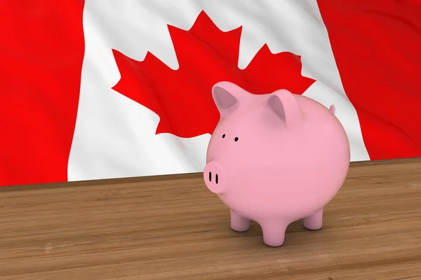 Conceito de Finanças do Canadá - Piggybank na frente da Canadian Flag 3D Illustration — Fotografia de Stock