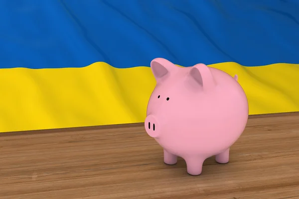 Ucrania Finanzas Concepto - Piggybank delante de la bandera de Ucrania Ilustración 3D —  Fotos de Stock