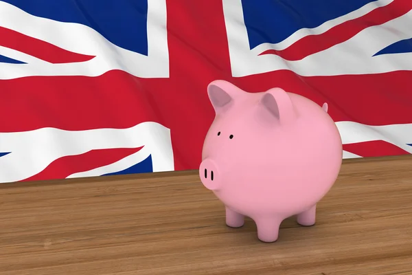 Brittiska finans konceptet-Piggybank framför British Flag 3D illustration — Stockfoto