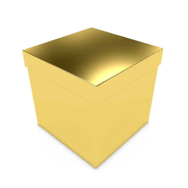 Caixa de presente de ouro - renderização 3D de uma caixa de ouro com tampa isolada em branco — Fotografia de Stock