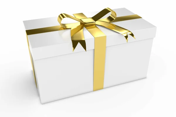 Λευκό δώρο κουτί με λαμπερό χρυσό κορδέλα 3d απεικόνιση — Φωτογραφία Αρχείου
