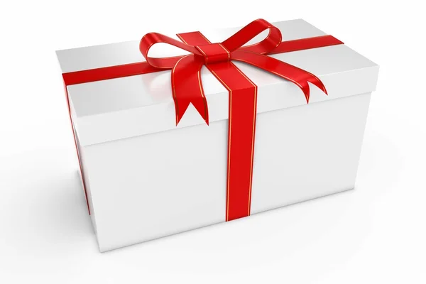 Weihnachtsgeschenk - Geschenkschachtel mit Gold und rotem Band 3D-Illustration — Stockfoto