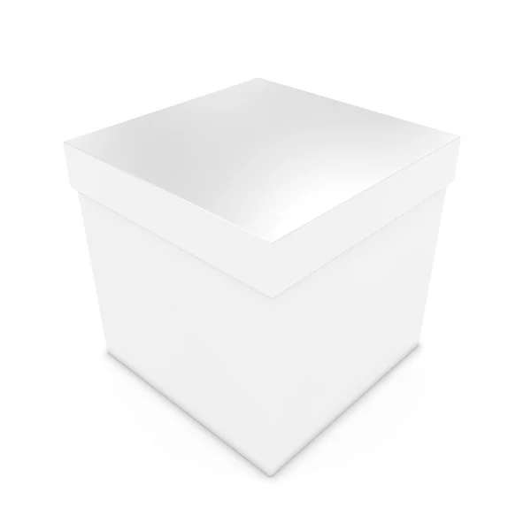 Caja de regalo blanca en blanco: representación 3D de una caja blanca con tapa aislada en blanco — Foto de Stock