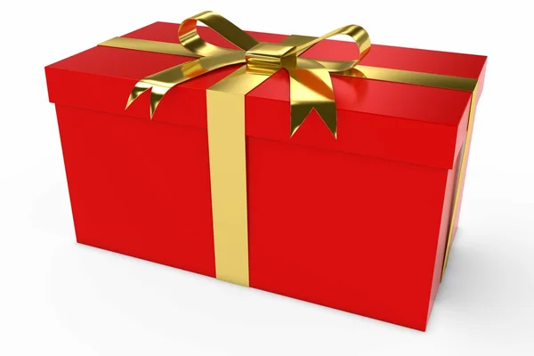 Κόκκινα και χρυσά Χριστούγεννα παρόν δώρο κουτί 3d απεικόνιση — Φωτογραφία Αρχείου