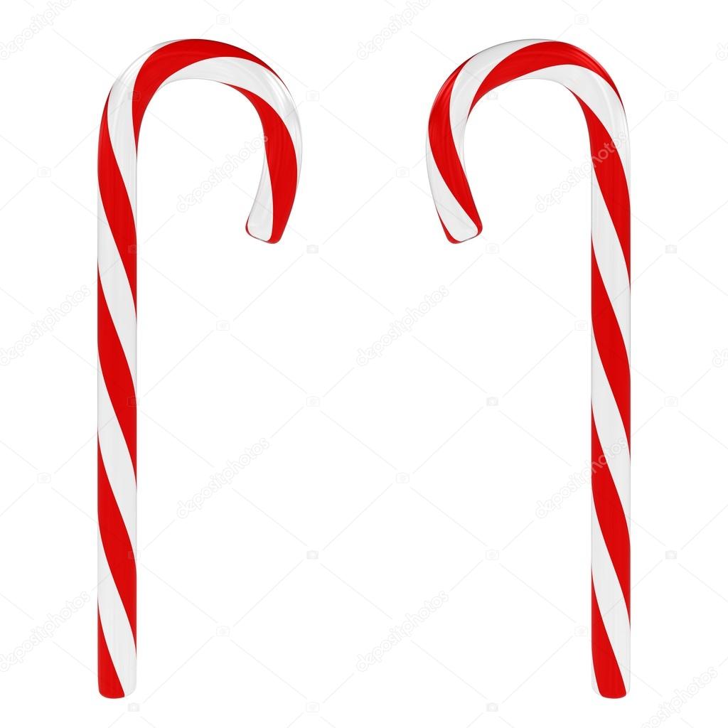 Candy Cane with Red and White Stripes Isolated on White