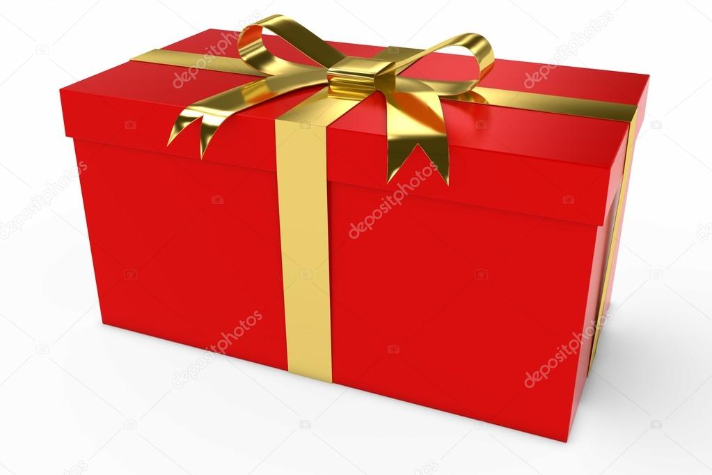 Red and Gold Christmas Present Gift Box 3D Illustration