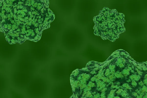 Zarodniki wirusów na zielone tło komórkowe-3D ilustracja — Zdjęcie stockowe