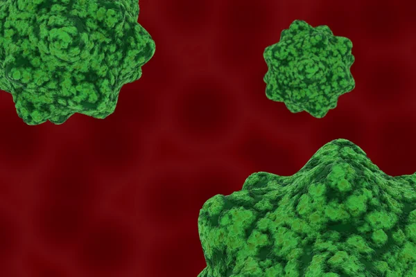 Zarodniki wirusa na komórkowe krwistoczerwonym tło ilustracja - 3d — Zdjęcie stockowe