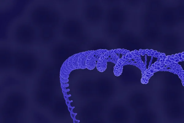DNA Double Helix Strand on Blue Cellular Background - 3D Illustration