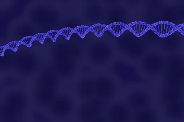 DNA Double Helix Strand sobre fondo celular azul - Ilustración 3D — Foto de Stock