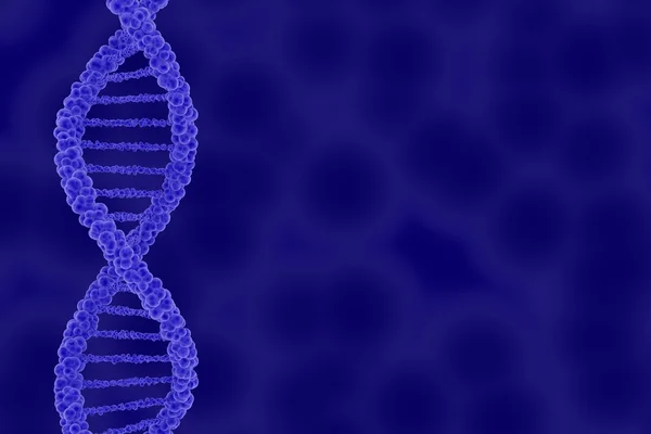 Двойная спираль ДНК на голубом клеточном фоне с копированием трехмерной иллюстрации — стоковое фото