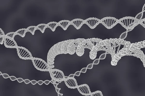 Double Helix DNA-strängar på cellulär bakgrund - 3d Illustration — Stockfoto