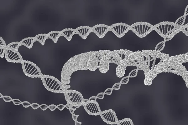 Dna-Doppelhelix-Stränge auf zellulärem Hintergrund - 3D-Illustration — Stockfoto