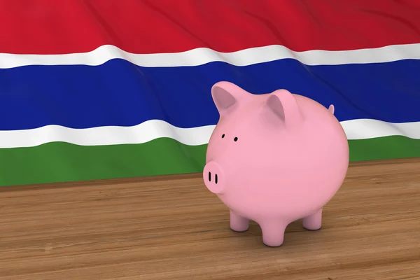 Фінансові Гамбії концепція-Piggybank перед Гамвії прапор 3D ілюстрація — стокове фото