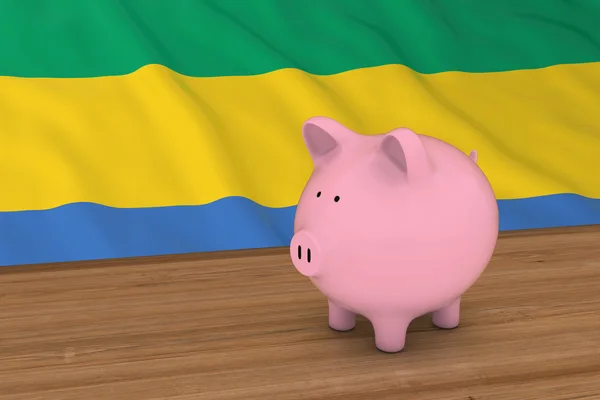 Габону Фінанс концепція-Piggybank перед Gabonese прапор 3D ілюстрація — стокове фото