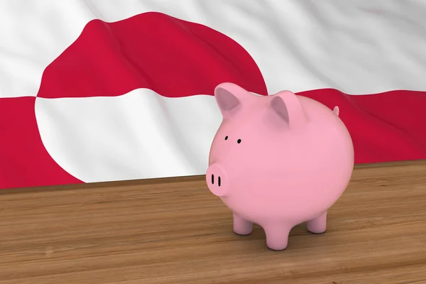 Koncepcja finansów Grenlandii-Piggybank przed Greenlandic flag 3D Illustration — Zdjęcie stockowe