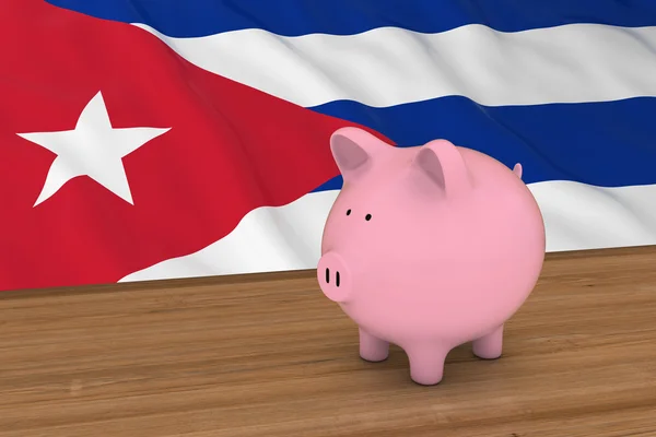 Koncepce financování Kuby-Piggybank před kubánskou vlajkou 3D ilustrace — Stock fotografie