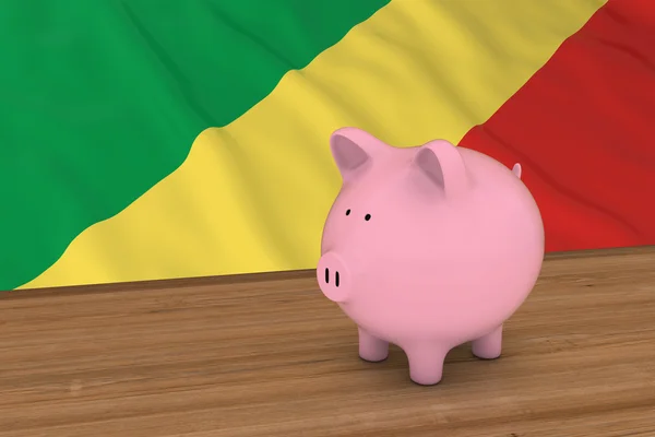 Концепція фінансування Конго-Piggybank перед конголезького прапора 3D ілюстрація — стокове фото