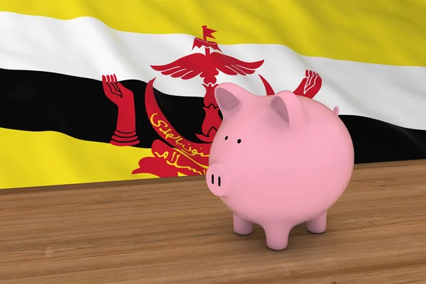 Brunei pénzügyi fogalom - mely zászló előtt Piggybank 3D-s illusztráció — Stock Fotó